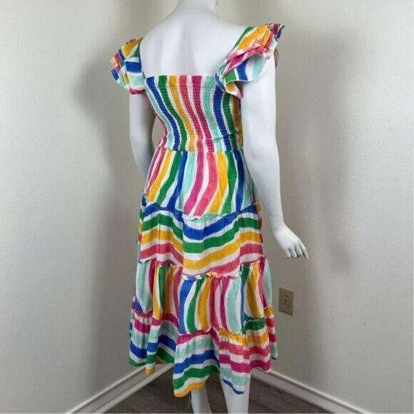 Crown & Ivy Womens Size L Cotton Striped Ruffle Pullover Midi Teired Dress Party - Picture 10 of 14